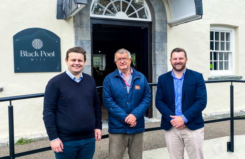 William McNamara, owner and founder of Bluestone National Park Resort, pictured with MSs Tom Giffard and Samuel Kurtz